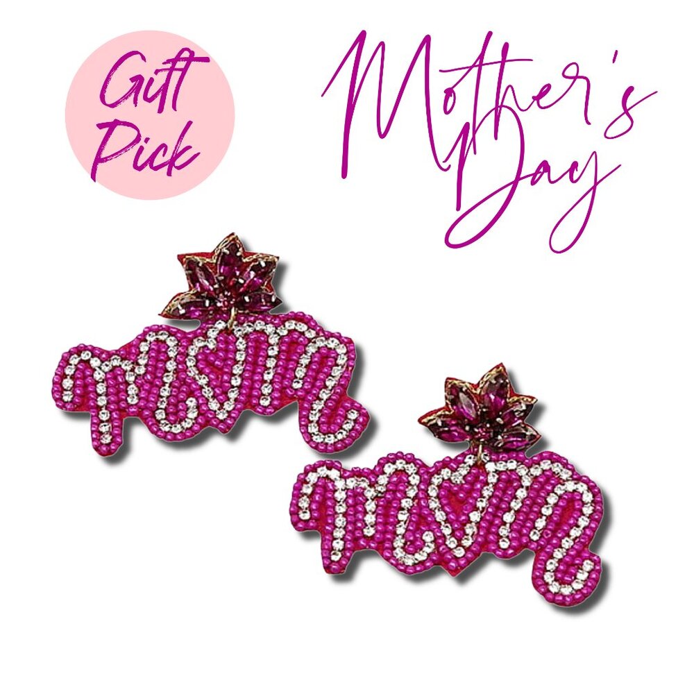 Gorgeous Fuchsia Pink Rhinestone Seed Beaded Mother's Day Mom Gift Earrings NEW